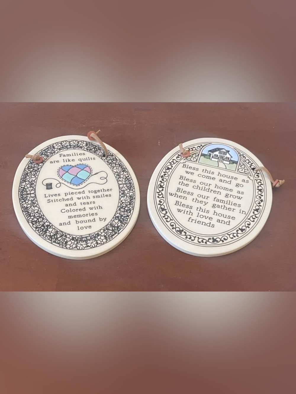 Cream Ceramic Quilted Heart & Bless This House Wall Plaques - Set of 2